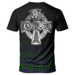 ScotsTee Shop Scottish Lockhart Modern Clan Crest Tartan T Shirt Featuring Alba Gu Brath Scotland Forever and Ever Celtic Cross