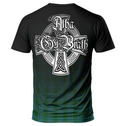 ScotsTee Shop Scottish Irvine of Bonshaw Clan Crest Tartan T Shirt Featuring Alba Gu Brath Scotland Forever and Ever Celtic Cross