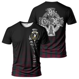 ScotsTee Shop Scottish Lindsay Clan Crest Tartan T Shirt Featuring Alba Gu Brath Scotland Forever and Ever Celtic Cross