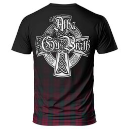 ScotsTee Shop Scottish Lindsay Clan Crest Tartan T Shirt Featuring Alba Gu Brath Scotland Forever and Ever Celtic Cross