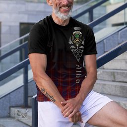 ScotsTee Shop Scottish Hamilton Clan Crest Tartan T Shirt Featuring Alba Gu Brath Scotland Forever and Ever Celtic Cross