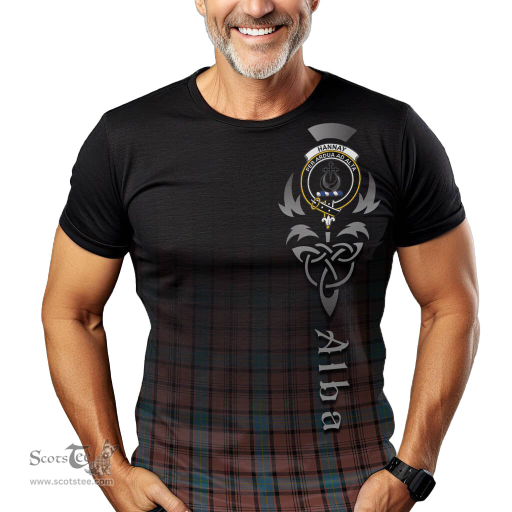 ScotsTee Shop Scottish Hannay Dress Clan Crest Tartan T Shirt Featuring Alba Gu Brath Scotland Forever and Ever Celtic Cross