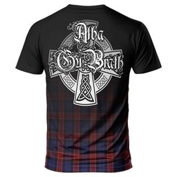 ScotsTee Shop Scottish Graham of Menteith Red Clan Crest Tartan T Shirt Featuring Alba Gu Brath Scotland Forever and Ever Celtic Cross