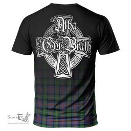 ScotsTee Shop Scottish Logan Ancient Clan Crest Tartan T Shirt Featuring Alba Gu Brath Scotland Forever and Ever Celtic Cross
