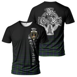 ScotsTee Shop Scottish Gordon Clan Crest Tartan T Shirt Featuring Alba Gu Brath Scotland Forever and Ever Celtic Cross