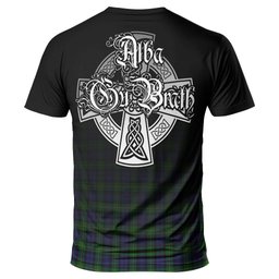 ScotsTee Shop Scottish Gordon Clan Crest Tartan T Shirt Featuring Alba Gu Brath Scotland Forever and Ever Celtic Cross
