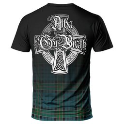 ScotsTee Shop Scottish Kirkpatrick Clan Crest Tartan T Shirt Featuring Alba Gu Brath Scotland Forever and Ever Celtic Cross