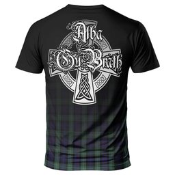 ScotsTee Shop Scottish MacKenzie Hunting Green Clan Crest Tartan T Shirt Featuring Alba Gu Brath Scotland Forever and Ever Celtic Cross