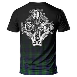 ScotsTee Shop Scottish Hamilton Green Hunting Clan Crest Tartan T Shirt Featuring Alba Gu Brath Scotland Forever and Ever Celtic Cross