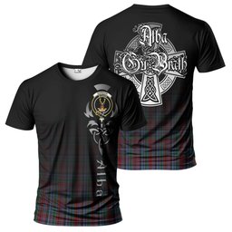ScotsTee Shop Scottish Gordon Red Clan Crest Tartan T Shirt Featuring Alba Gu Brath Scotland Forever and Ever Celtic Cross