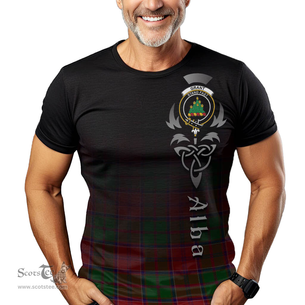 ScotsTee Shop Scottish Grant Clan Crest Tartan T Shirt Featuring Alba Gu Brath Scotland Forever and Ever Celtic Cross
