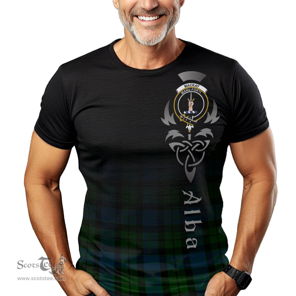 ScotsTee Shop Scottish MacKay Modern Clan Crest Tartan T Shirt Featuring Alba Gu Brath Scotland Forever and Ever Celtic Cross