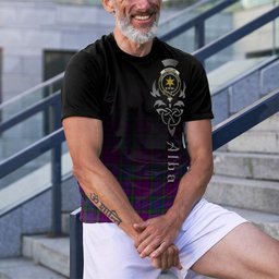 ScotsTee Shop Scottish Wardlaw Modern Clan Crest Tartan T Shirt Featuring Alba Gu Brath Scotland Forever and Ever Celtic Cross