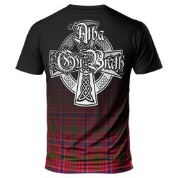 ScotsTee Shop Scottish MacRae Modern Clan Crest Tartan T Shirt Featuring Alba Gu Brath Scotland Forever and Ever Celtic Cross