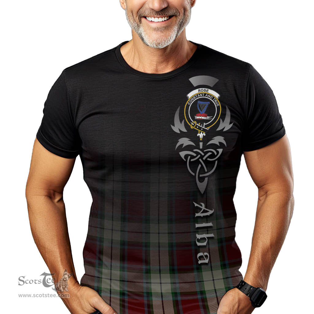 ScotsTee Shop Scottish Rose White Dress Clan Crest Tartan T Shirt Featuring Alba Gu Brath Scotland Forever and Ever Celtic Cross