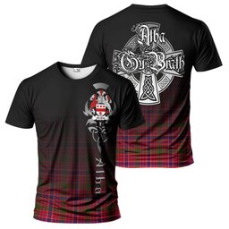 ScotsTee Shop Scottish MacRow Clan Crest Tartan T Shirt Featuring Alba Gu Brath Scotland Forever and Ever Celtic Cross