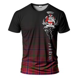 ScotsTee Shop Scottish MacRow Clan Crest Tartan T Shirt Featuring Alba Gu Brath Scotland Forever and Ever Celtic Cross