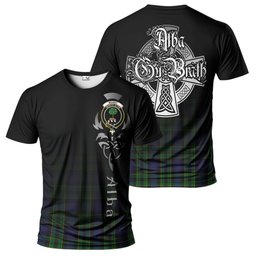 ScotsTee Shop Scottish Mowat Clan Crest Tartan T Shirt Featuring Alba Gu Brath Scotland Forever and Ever Celtic Cross