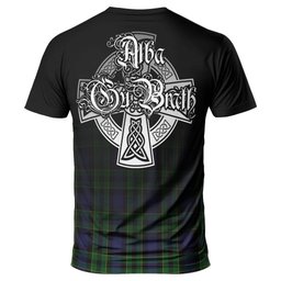 ScotsTee Shop Scottish Mowat Clan Crest Tartan T Shirt Featuring Alba Gu Brath Scotland Forever and Ever Celtic Cross