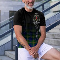 ScotsTee Shop Scottish Maitland Clan Crest Tartan T Shirt Featuring Alba Gu Brath Scotland Forever and Ever Celtic Cross