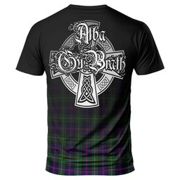 ScotsTee Shop Scottish Malcolm Clan Crest Tartan T Shirt Featuring Alba Gu Brath Scotland Forever and Ever Celtic Cross