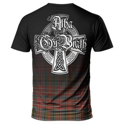 ScotsTee Shop Scottish MacPherson Weathered Clan Crest Tartan T Shirt Featuring Alba Gu Brath Scotland Forever and Ever Celtic Cross