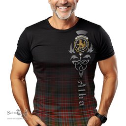 ScotsTee Shop Scottish MacPherson Weathered Clan Crest Tartan T Shirt Featuring Alba Gu Brath Scotland Forever and Ever Celtic Cross