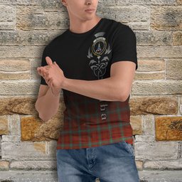 ScotsTee Shop Scottish Morrison Red Ancient Clan Crest Tartan T Shirt Featuring Alba Gu Brath Scotland Forever and Ever Celtic Cross