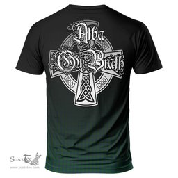 ScotsTee Shop Scottish Montgomery Clan Crest Tartan T Shirt Featuring Alba Gu Brath Scotland Forever and Ever Celtic Cross