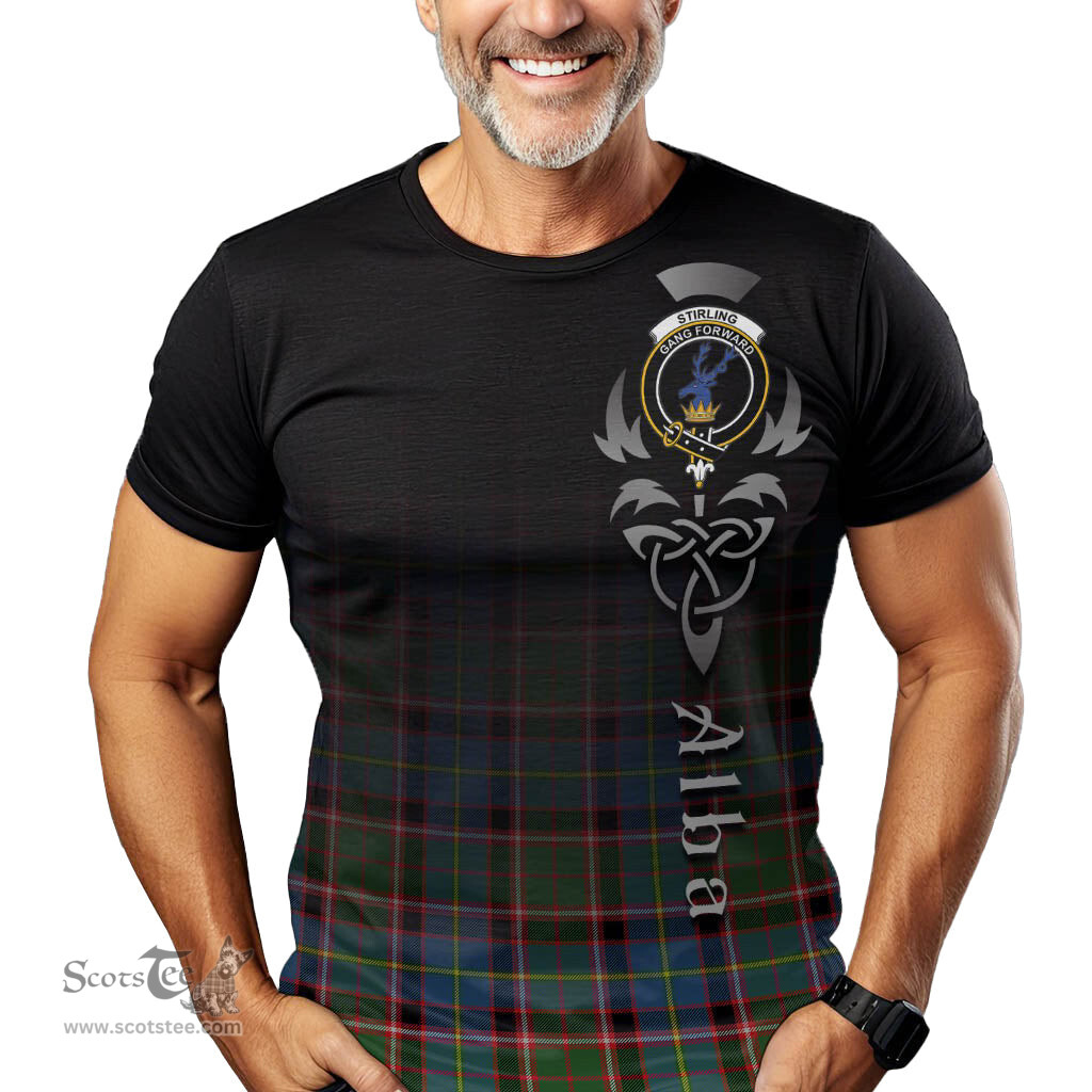 ScotsTee Shop Scottish Stirling Bannockburn Clan Crest Tartan T Shirt Featuring Alba Gu Brath Scotland Forever and Ever Celtic Cross