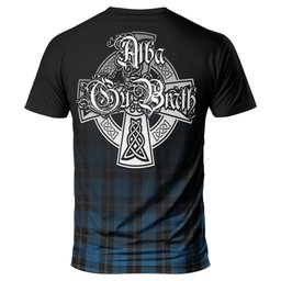 ScotsTee Shop Scottish Ramsay Blue Hunting Clan Crest Tartan T Shirt Featuring Alba Gu Brath Scotland Forever and Ever Celtic Cross