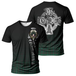 ScotsTee Shop Scottish Ross Hunting Modern Clan Crest Tartan T Shirt Featuring Alba Gu Brath Scotland Forever and Ever Celtic Cross