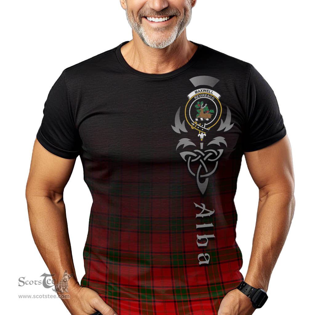 ScotsTee Shop Scottish Maxwell Modern Clan Crest Tartan T Shirt Featuring Alba Gu Brath Scotland Forever and Ever Celtic Cross