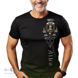 ScotsTee Shop Scottish Menzies Clan Crest Tartan T Shirt Featuring Alba Gu Brath Scotland Forever and Ever Celtic Cross
