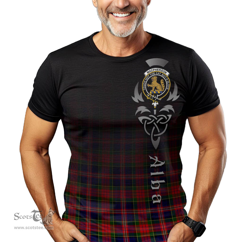 ScotsTee Shop Scottish MacPherson Modern Clan Crest Tartan T Shirt Featuring Alba Gu Brath Scotland Forever and Ever Celtic Cross