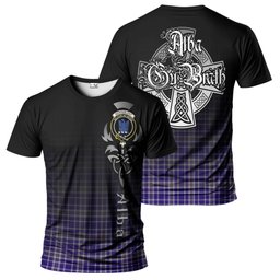 ScotsTee Shop Scottish Ochterlony Clan Crest Tartan T Shirt Featuring Alba Gu Brath Scotland Forever and Ever Celtic Cross