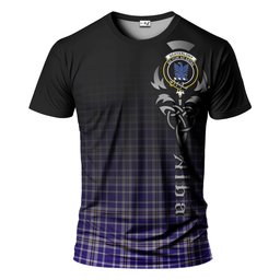 ScotsTee Shop Scottish Ochterlony Clan Crest Tartan T Shirt Featuring Alba Gu Brath Scotland Forever and Ever Celtic Cross