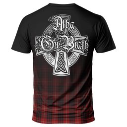 ScotsTee Shop Scottish Munro Black and Red Clan Crest Tartan T Shirt Featuring Alba Gu Brath Scotland Forever and Ever Celtic Cross