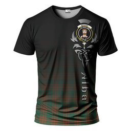 ScotsTee Shop Scottish Menzies Green Ancient Clan Crest Tartan T Shirt Featuring Alba Gu Brath Scotland Forever and Ever Celtic Cross