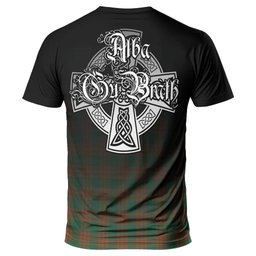 ScotsTee Shop Scottish Menzies Green Ancient Clan Crest Tartan T Shirt Featuring Alba Gu Brath Scotland Forever and Ever Celtic Cross