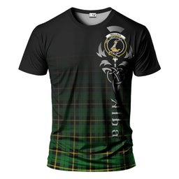 ScotsTee Shop Scottish Wallace Hunting Green Clan Crest Tartan T Shirt Featuring Alba Gu Brath Scotland Forever and Ever Celtic Cross