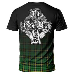 ScotsTee Shop Scottish Wallace Hunting Green Clan Crest Tartan T Shirt Featuring Alba Gu Brath Scotland Forever and Ever Celtic Cross