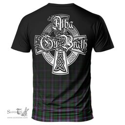 ScotsTee Shop Scottish Russell Clan Crest Tartan T Shirt Featuring Alba Gu Brath Scotland Forever and Ever Celtic Cross