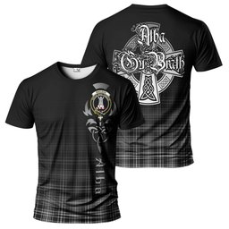 ScotsTee Shop Scottish MacLean Black and White Clan Crest Tartan T Shirt Featuring Alba Gu Brath Scotland Forever and Ever Celtic Cross
