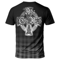 ScotsTee Shop Scottish MacLean Black and White Clan Crest Tartan T Shirt Featuring Alba Gu Brath Scotland Forever and Ever Celtic Cross