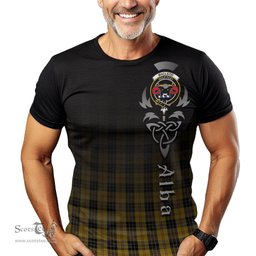 ScotsTee Shop Scottish MacLeod Clan Crest Tartan T Shirt Featuring Alba Gu Brath Scotland Forever and Ever Celtic Cross