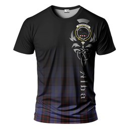 ScotsTee Shop Scottish Rutherford Clan Crest Tartan T Shirt Featuring Alba Gu Brath Scotland Forever and Ever Celtic Cross