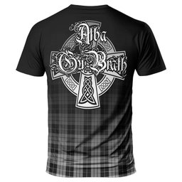 ScotsTee Shop Scottish MacLeod Black and White Clan Crest Tartan T Shirt Featuring Alba Gu Brath Scotland Forever and Ever Celtic Cross