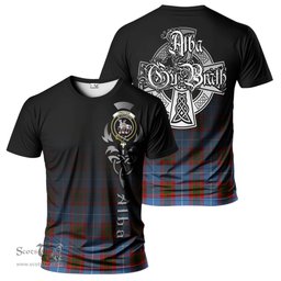ScotsTee Shop Scottish Trotter Clan Crest Tartan T Shirt Featuring Alba Gu Brath Scotland Forever and Ever Celtic Cross