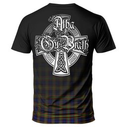 ScotsTee Shop Scottish MacLellan Modern Clan Crest Tartan T Shirt Featuring Alba Gu Brath Scotland Forever and Ever Celtic Cross